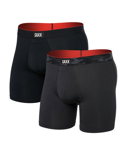 SAXX Boxershorts Multisport Mesh Boxer Brief Fly Logo schwarz/camo Herren - 2 Stück
